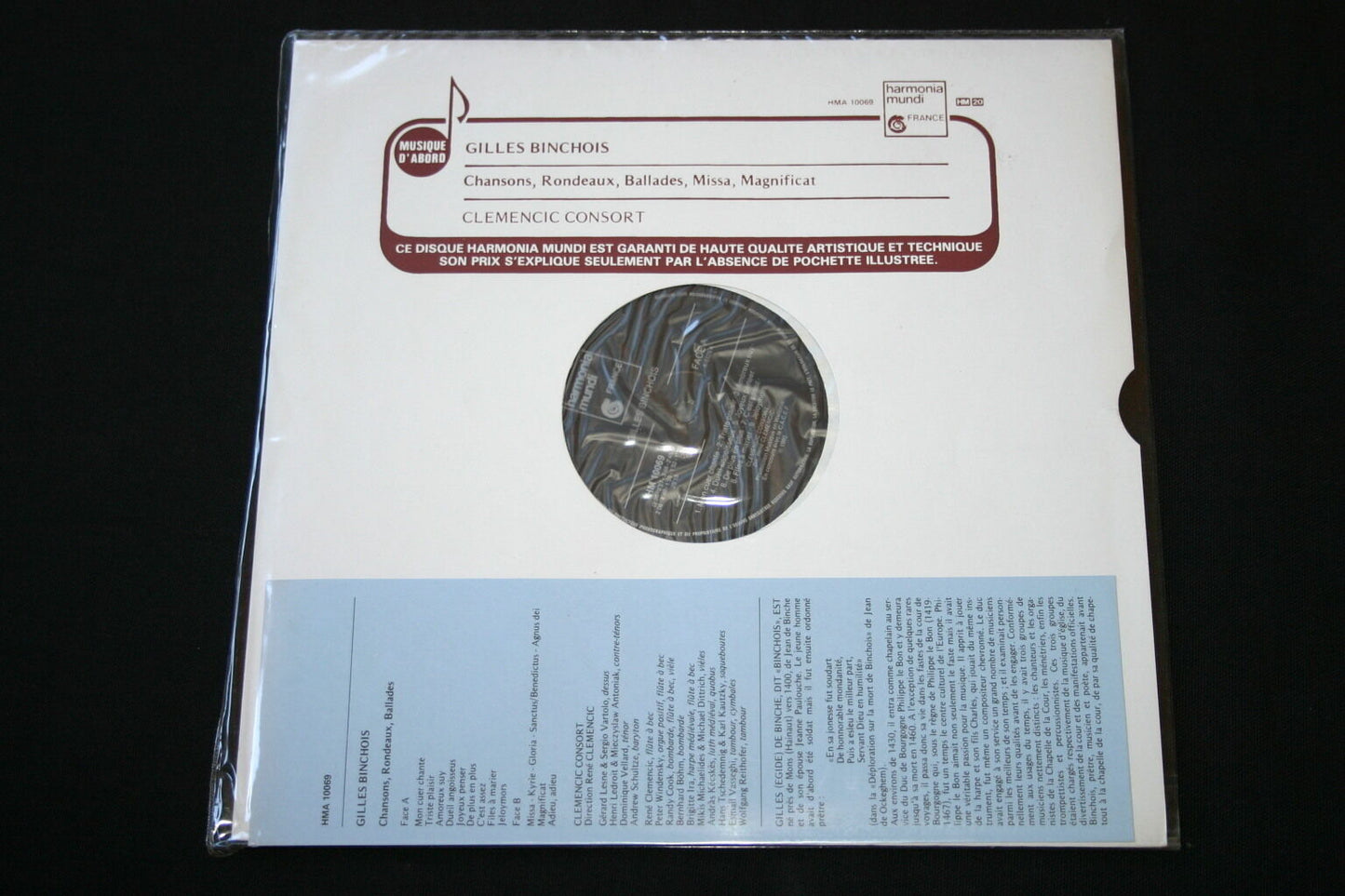 GILLES BINCHOIS / CLEMENCIC CONSORT LP 33T 12" SONGS RONDEAUX BALLADS...