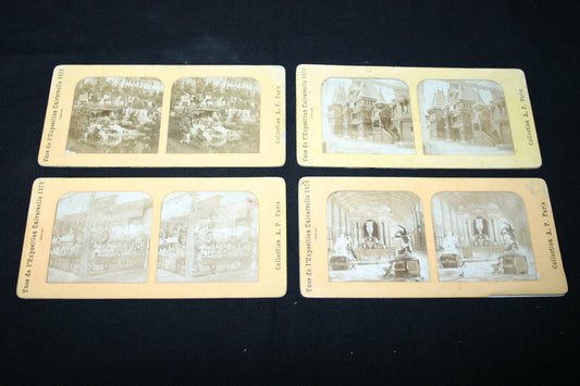 LOT DE 4 PHOTOS STEREO / VUES DE L'EXPOSITION UNIVERSELLE 1878
