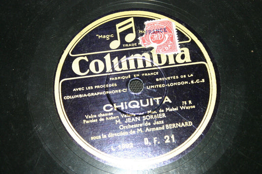 JEAN SORBIER   78T   CHIQUITA / LA COMPLAINTE DE JIM