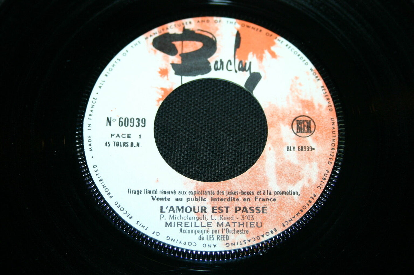 MIREILLE MATHIEU SP 45T 7" LOVE IS PAST JUKE-BOX
