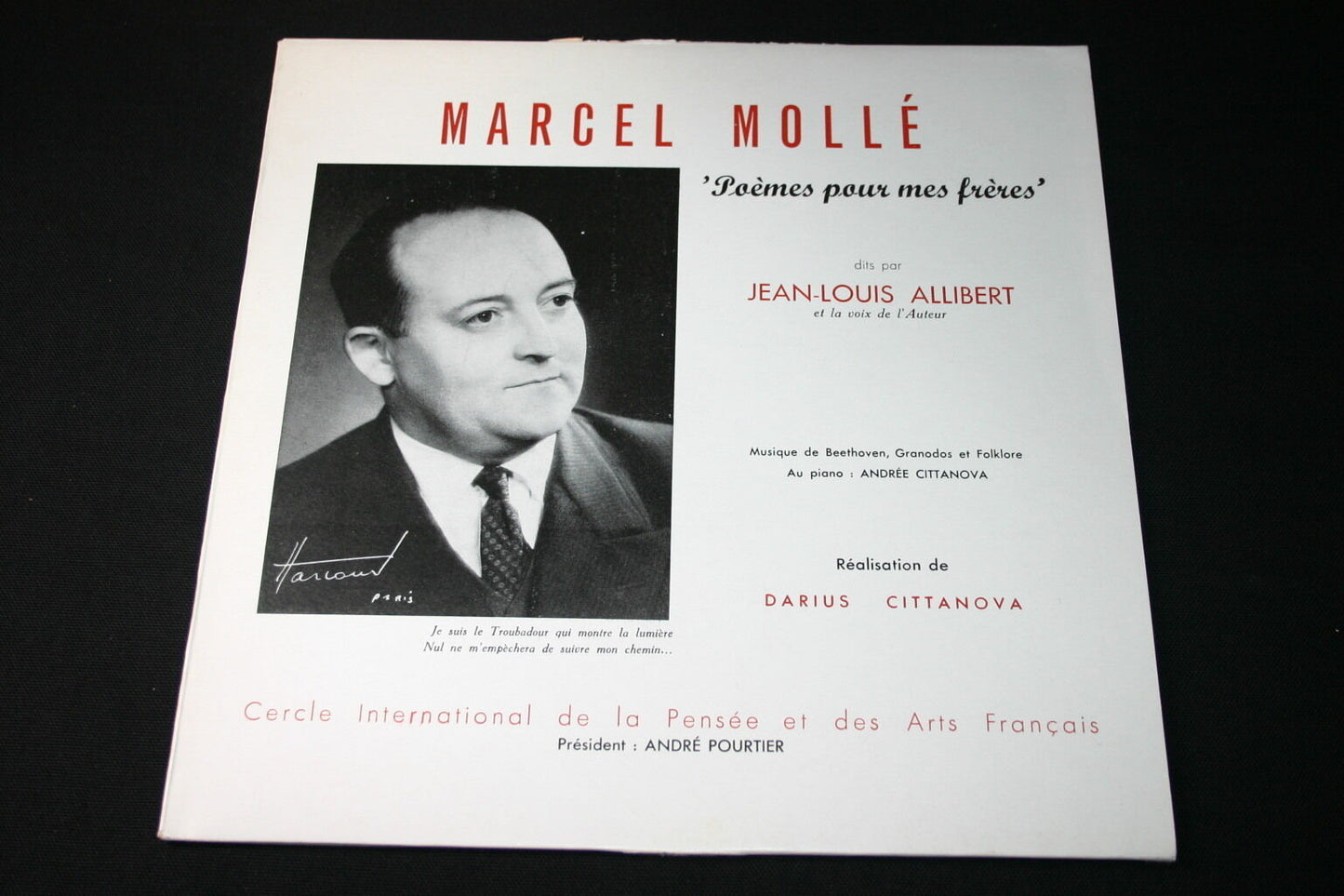 MARCEL MOLLE Poèmes pour mes frères JEAN-LOUIS ALLIBERT LP 33T 12" CIPAF