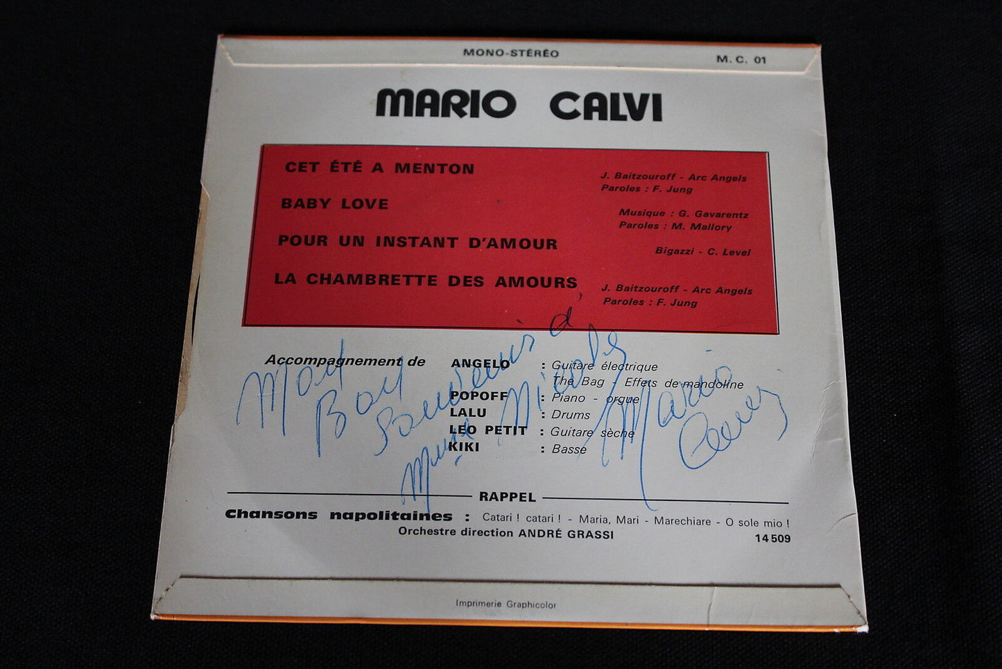 MARIO CALVI EP 45T 7" CET ETE A MENTON DEDICACE