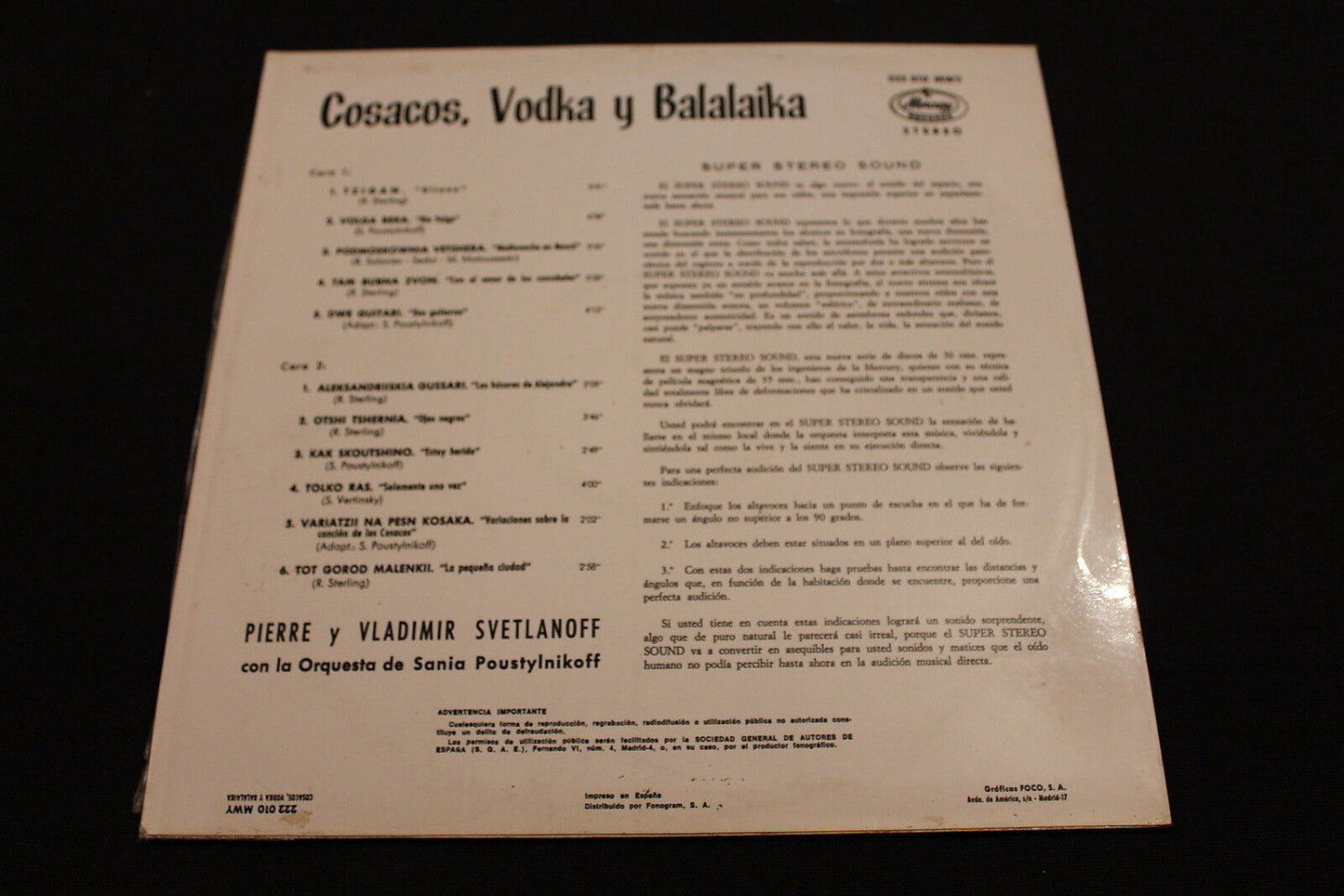 PIERRE Y VLADIMIR SVETLANOFF COSACOS VODKA Y BALALAIKA LP 33T 12" SPAIN