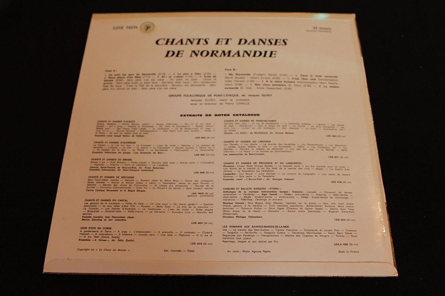 CHANTS ET DANSES DE NORMANDIE LP 33T 12" LE CHANT DU MONDE LDX 74374