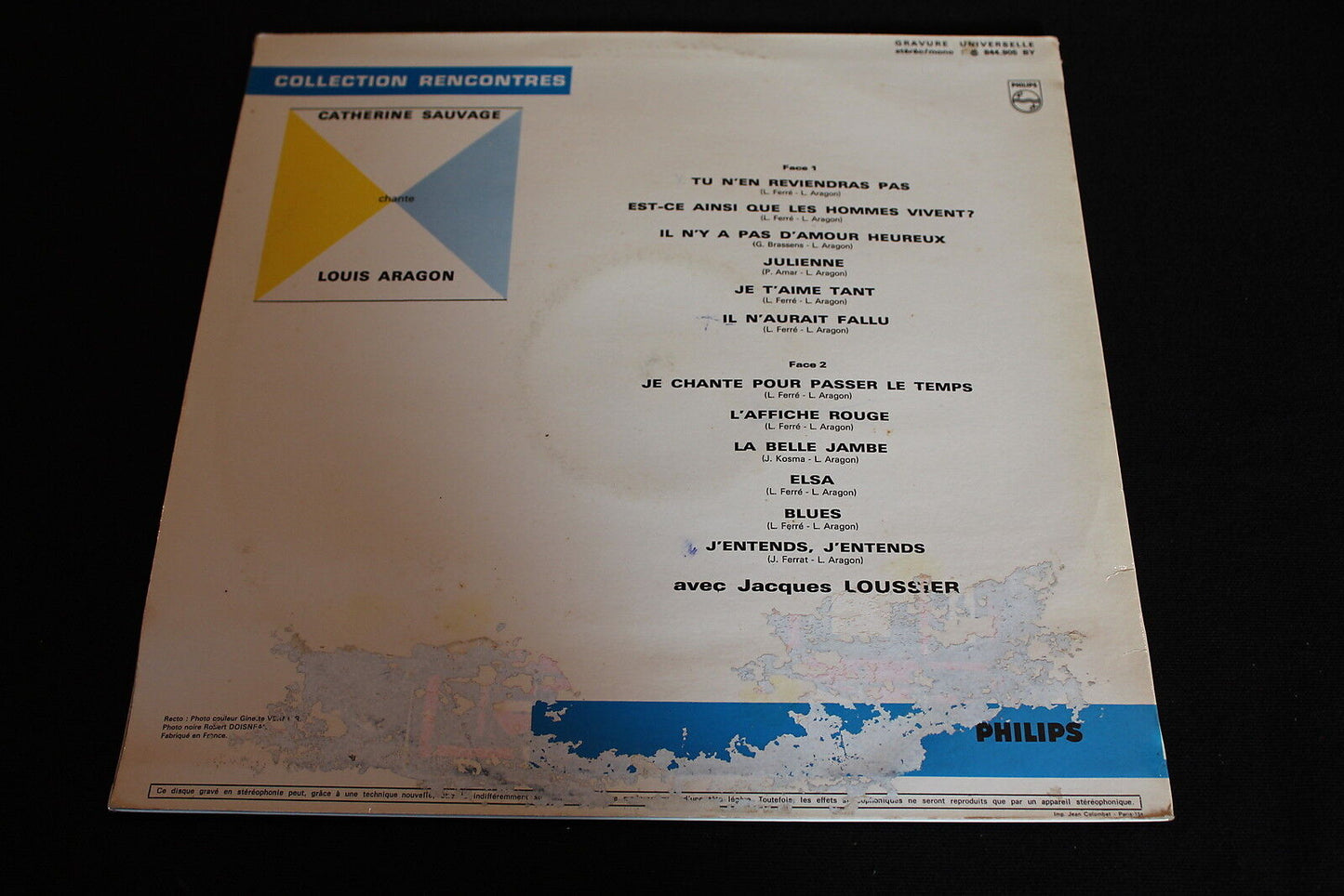 CATHERINE SAUVAGE chante LOUIS ARAGON LP 33T 12" PHILIPS 844.905