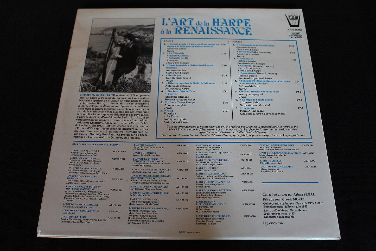 L'ART DE LA HARPE A LA RENAISSANCE DOMINIG BOUCHAUD HERVE BARREAU LP 33T 12"