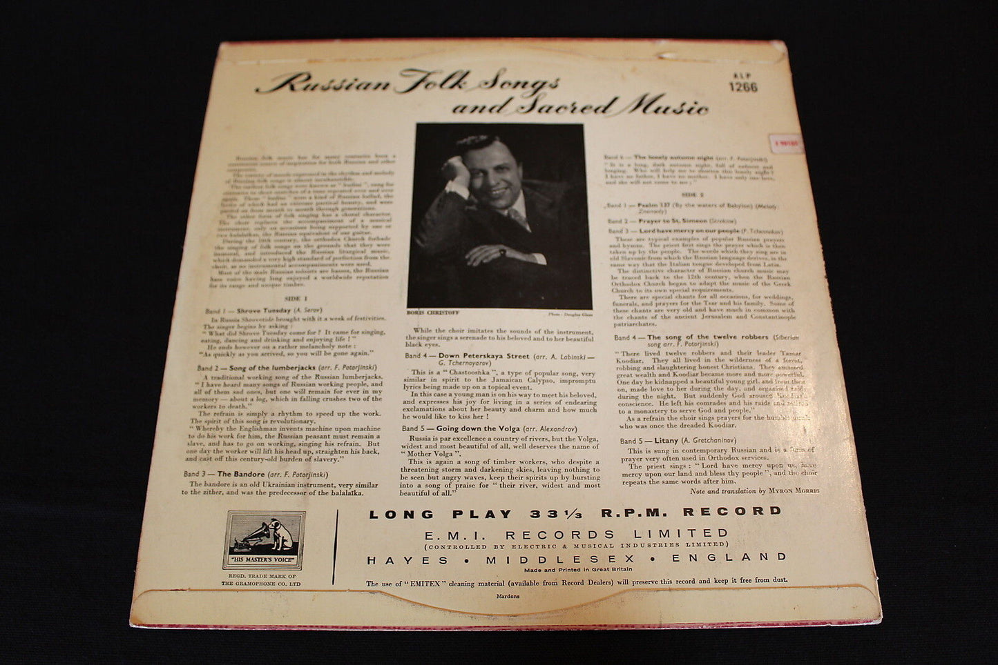 BORIS CHRISTOFF RUSSIAN FOLK SONGS AND SACRED MUSIC UK ALP 1266 LP 33T 12"