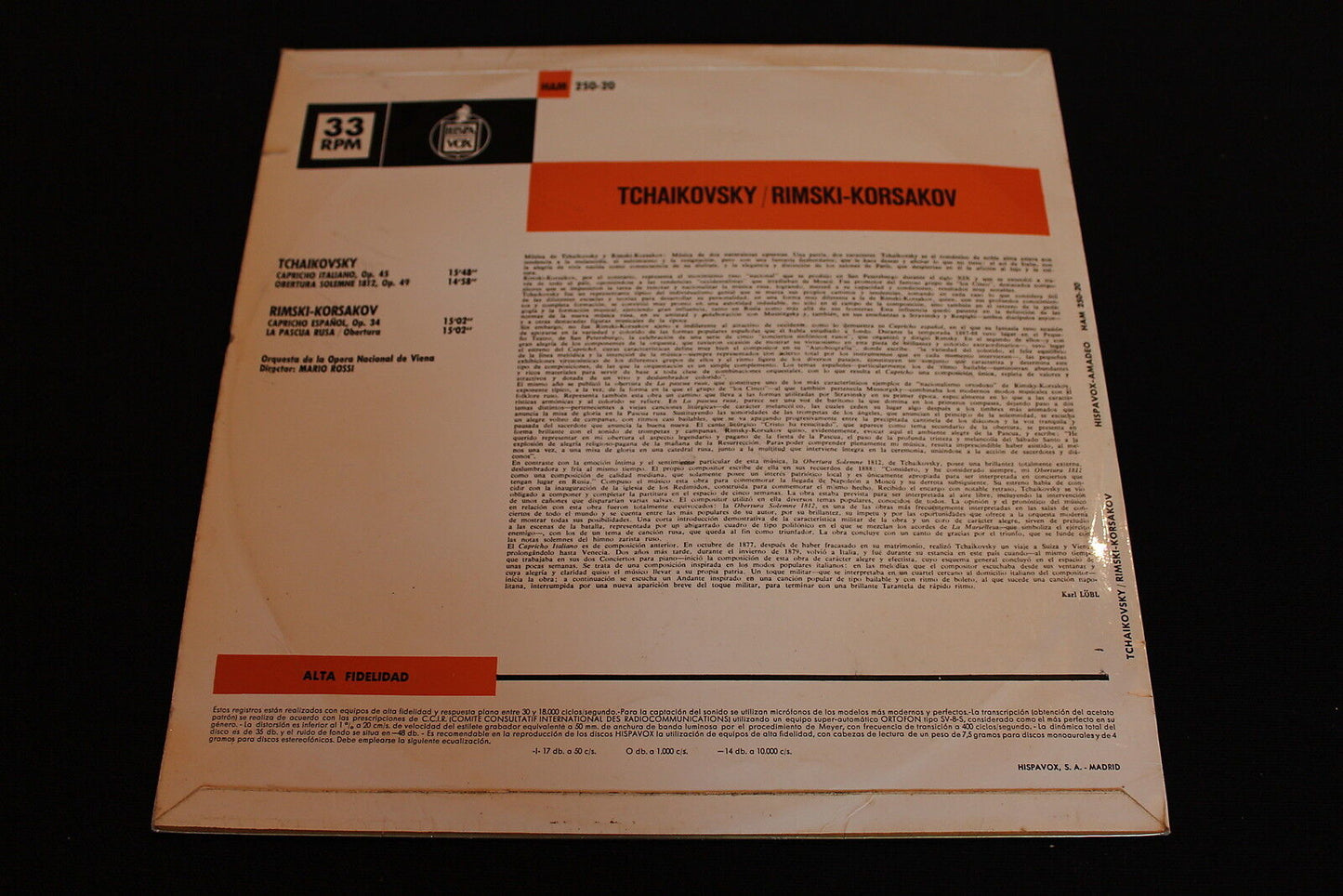 MARIO ROSSI TCHAIKOVSKY RIMSKI-KORSAKOV LP 33T 12" AMADEO HAM 250-20