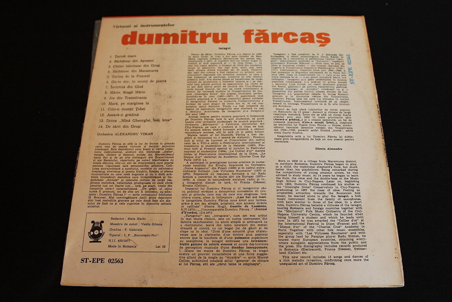 DUMITRU FARCAS LP 33T 12" ROMANIA ELECTRECORD ST-EPE 02563