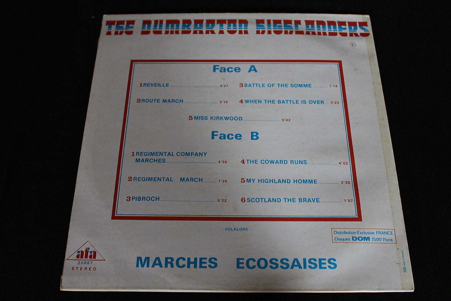 MARCHES ECOSSAISES THE DUMBARTON HIGHLANDERS AFA 20887 LP 33T 12"