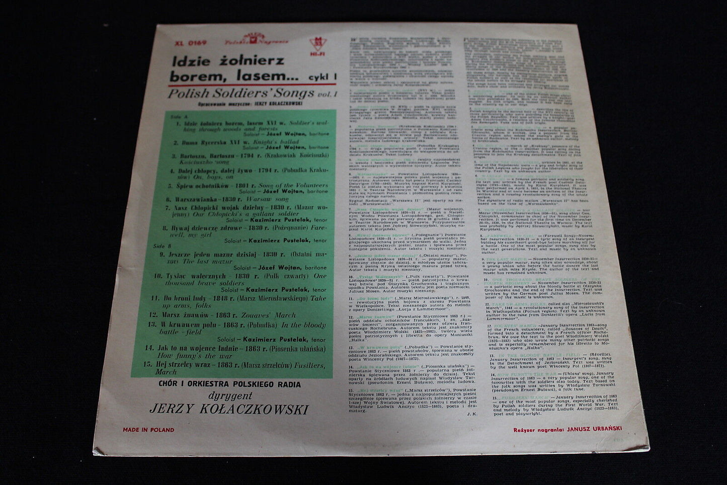 POLISH SOLDIERS SONGS MUZA XL 0169 LP 33T 12"