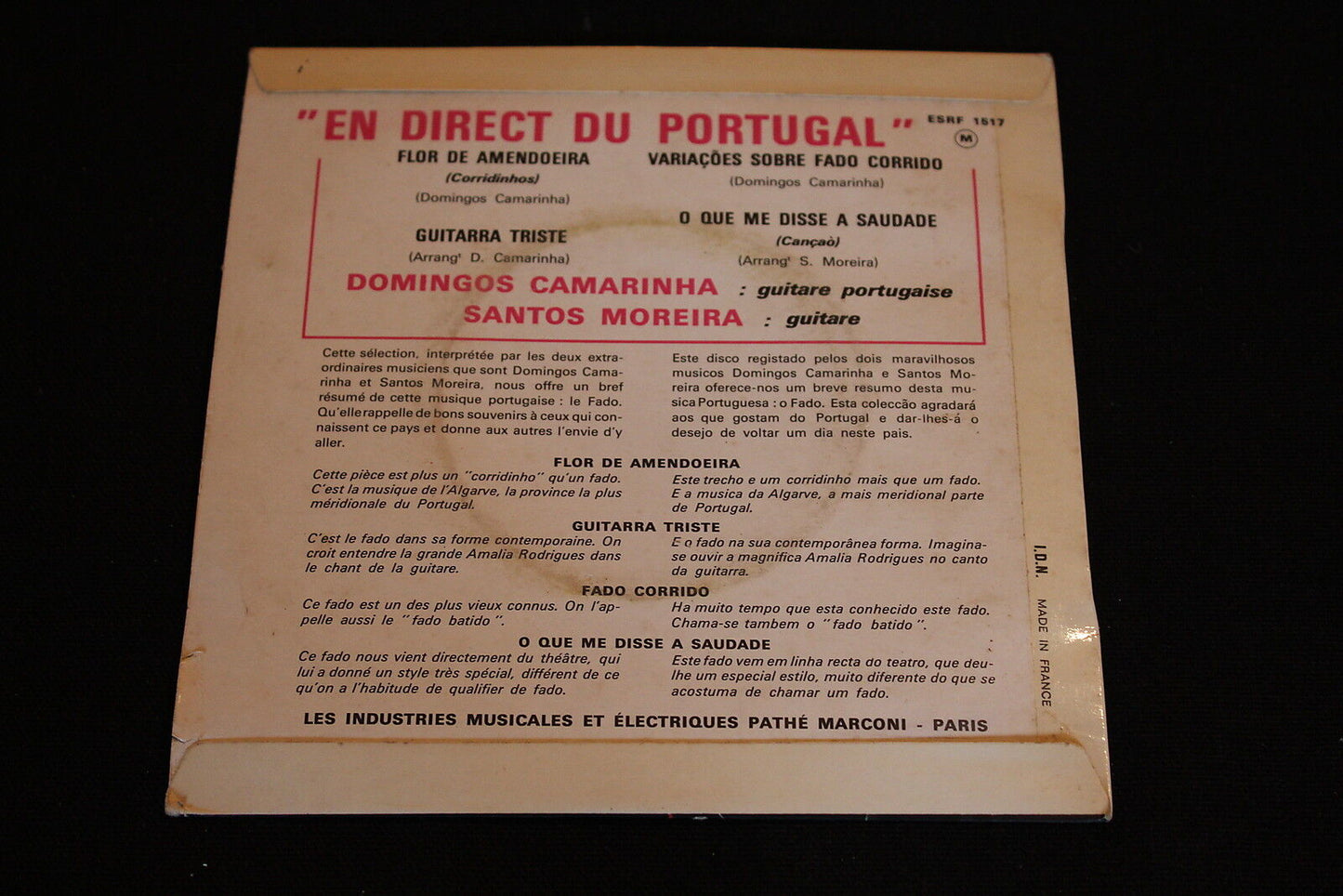 DOMINGOS CAMARINHA SANTOS MOREIRA EN DIRECT DU PORTUGAL EP 45T 7"