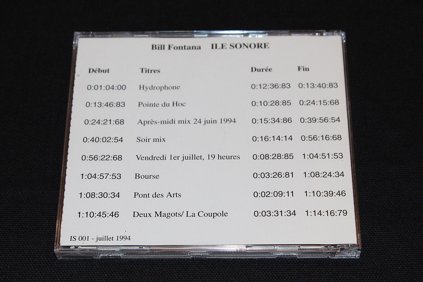 BILL FONTANA ILE SONORE SCULPTURE SONORE PARIS ARC DE TRIOMPHE 1994 CD