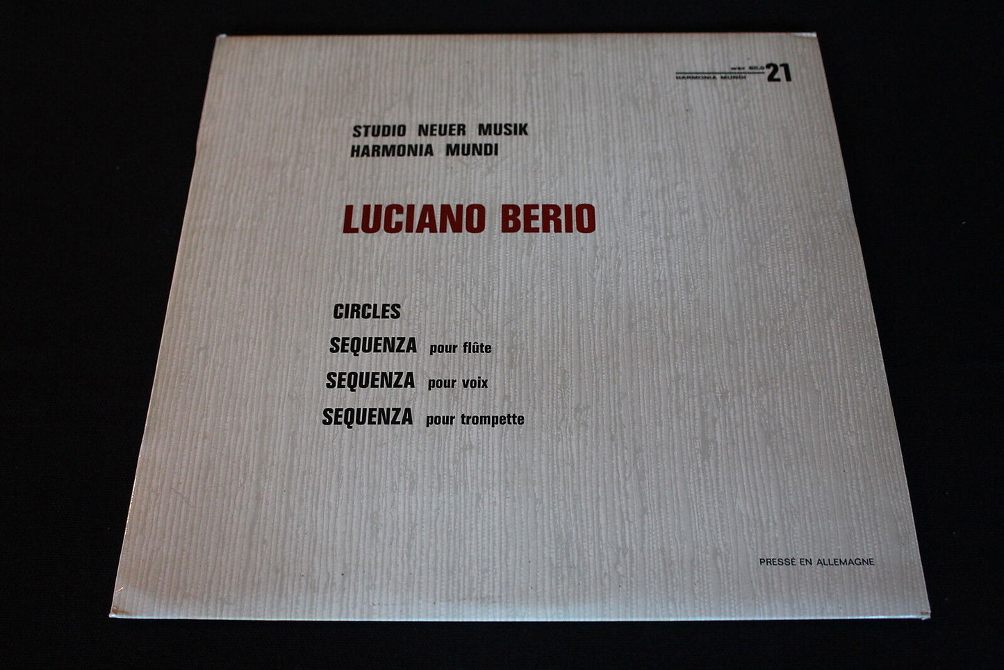 LUCIANO BERIO LP 33T 12" STUDIO NEUER MUSIK HARMONIA MUNDI WER 60021