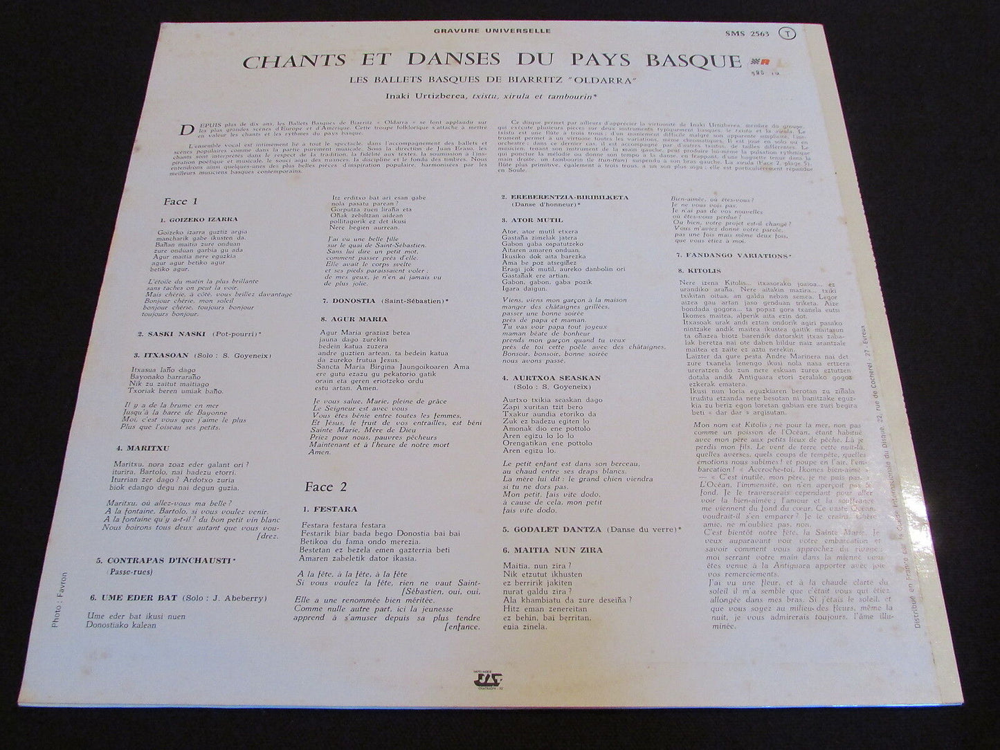 OLDARRA CHANTS ET DANSES DU PAYS BASQUE LP 33T 12"
