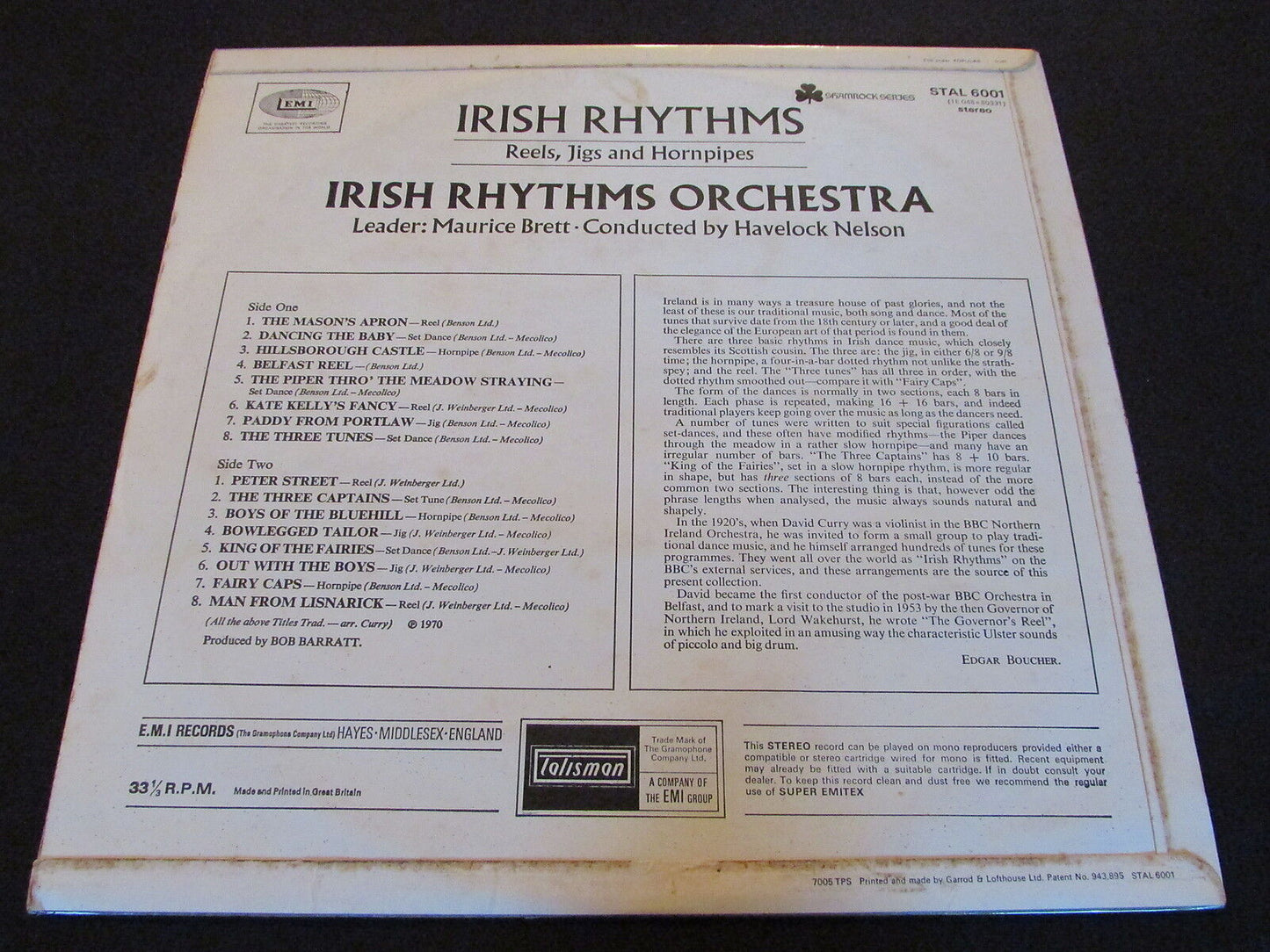 IRISH RHYTHMS REELS JIGS & HORNPIPES UK 1970 TALISMAN LP 33T 12"