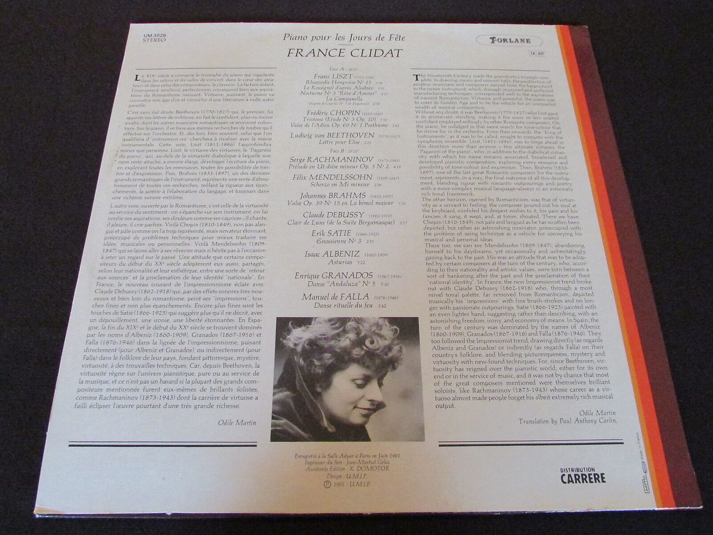 FRANCE CLIDAT LP 33T 12" PIANO POUR LES JOURS DE FETE FORLANE 1981