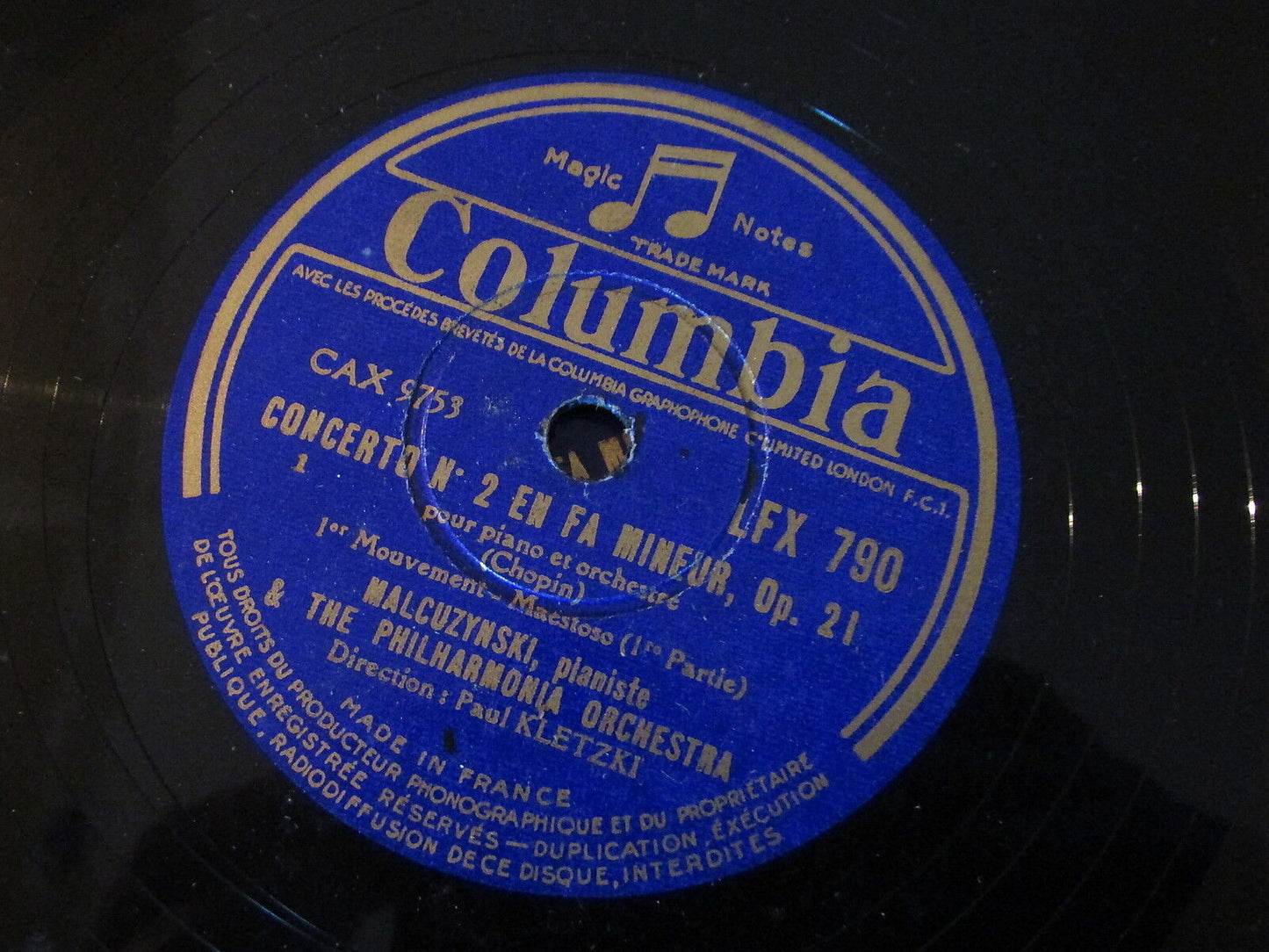 MALCUZYNSKI PAUL KLETZKI CHOPIN CONCERTO N°2 LOT 4 x 78T COLUMBIA