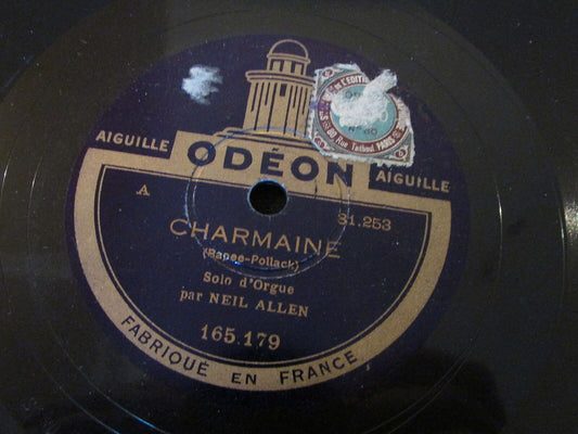 NEIL ALLEN   SOLO D'ORGUE   CHARMAINE / BROKEN HEARTED   ODEON 165.179   78T