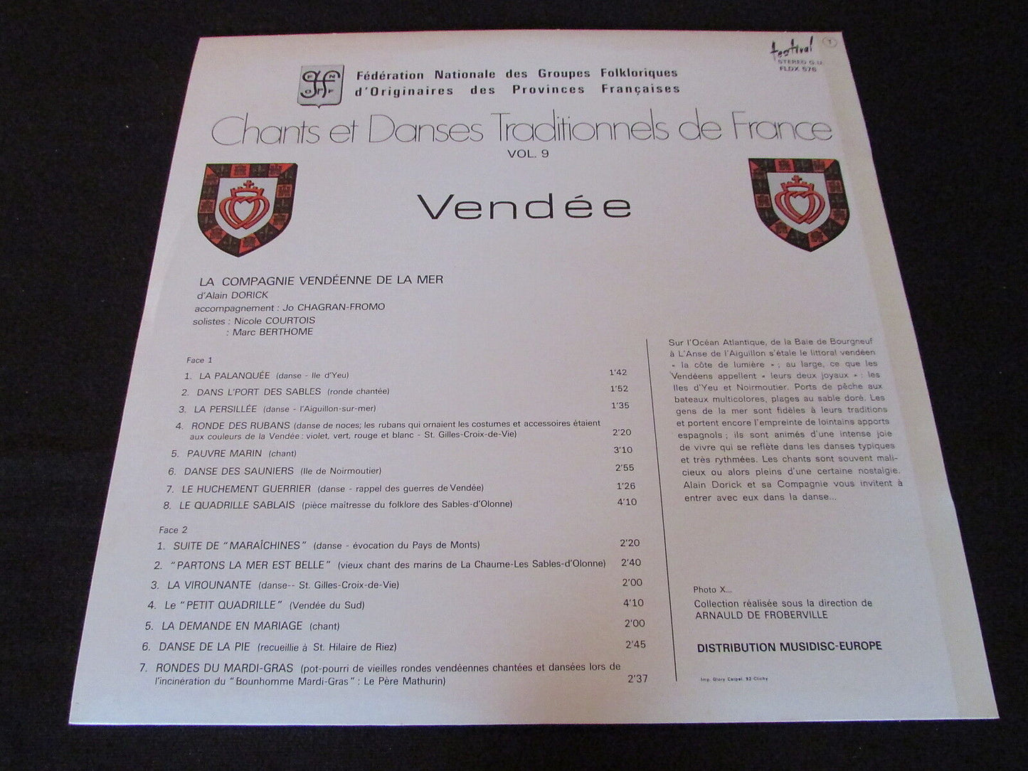 VENDEE CHANTS ET DANSES TRADITIONNELS DE FRANCE VOL. 9 FESTIVAL LP 33T 12"