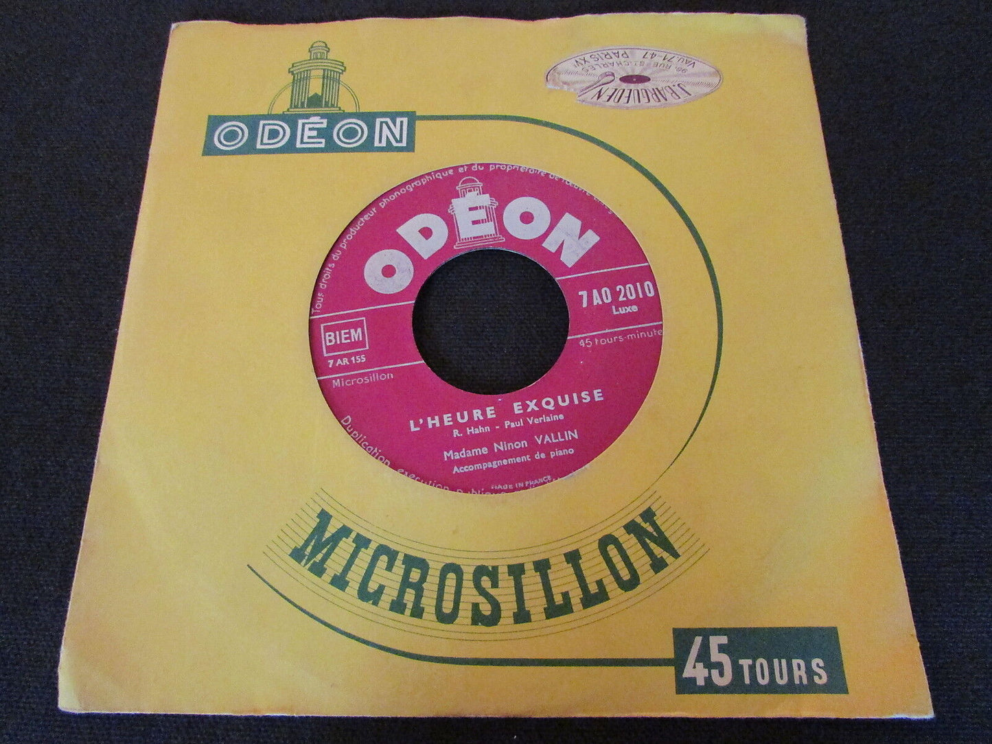 NINON VALLIN L'HEURE EXQUISE ODEON 7AO 2010 FRENCH 45T 7"