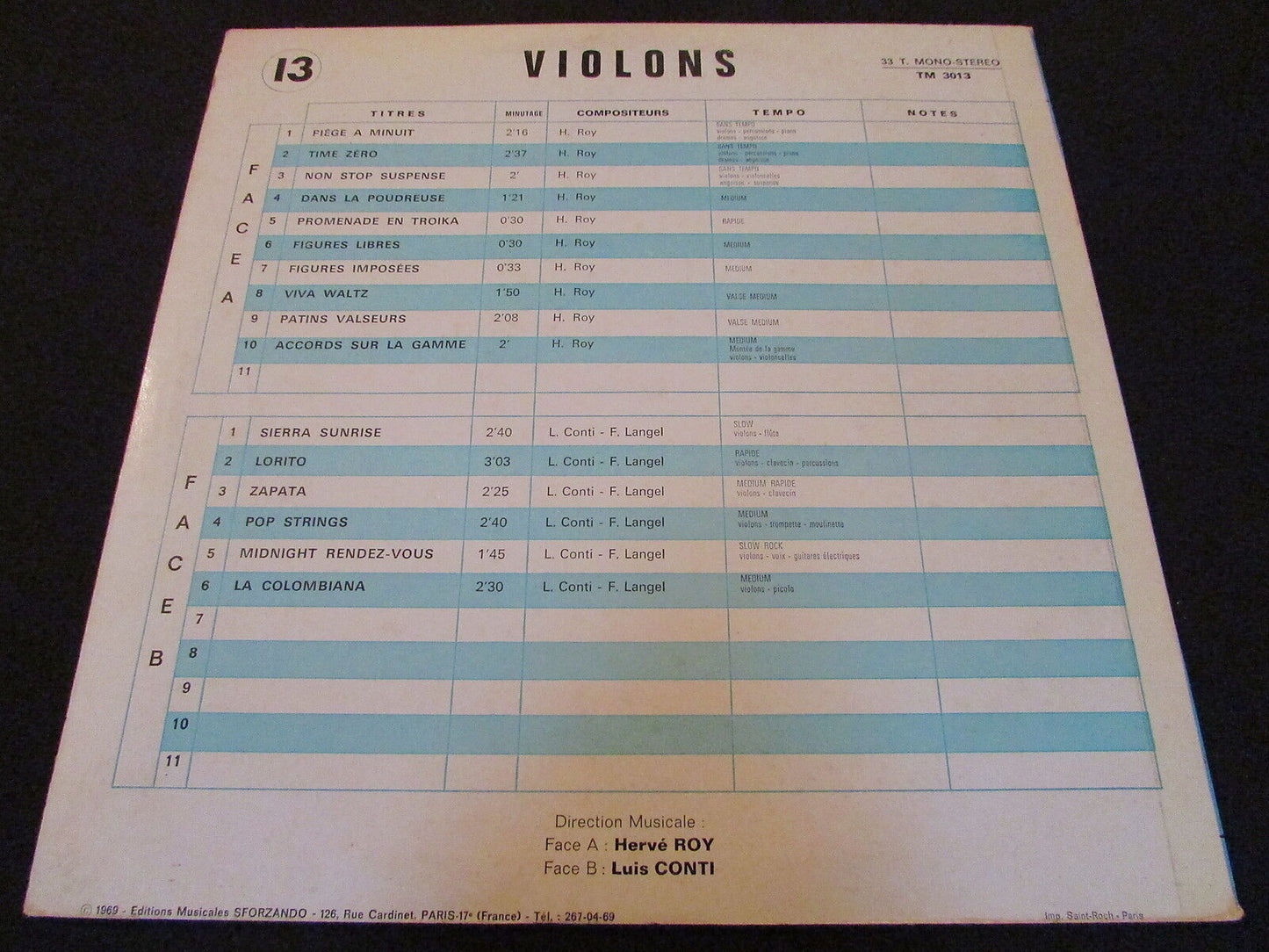 TELEMUSIC N°13 VIOLONS HERVE ROY / LUIS CONTI 1969 TM 3013 LP 33T 12"