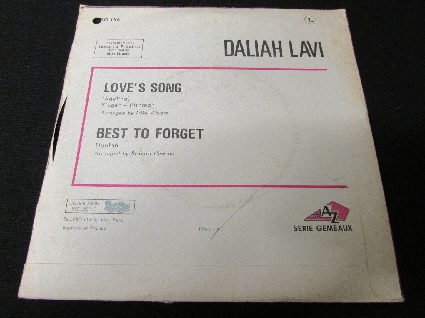 DALIAH LAVI SP 45T 7" LOVE'S SONG AZ SG 156 FRENCH