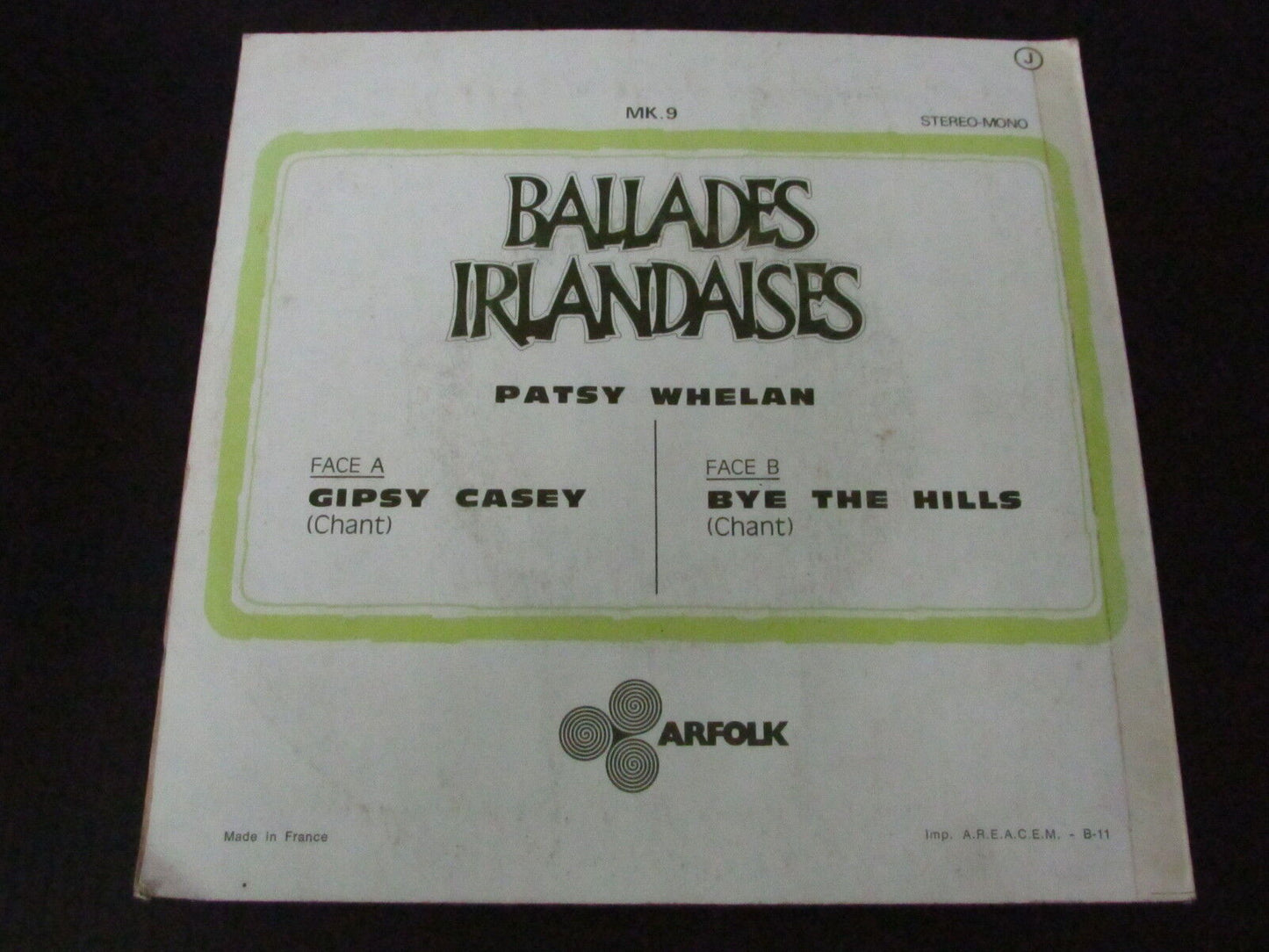 PATSY WHELAN SP 45T 7" BALLADES IRLANDAISES ARFOLK MK 9 FRANCE