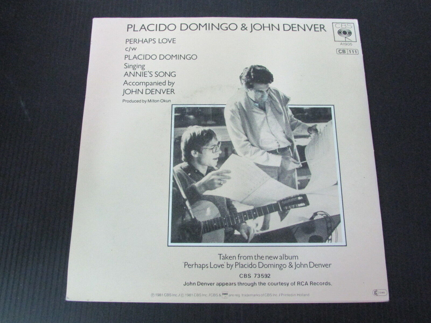 PLACIDO DOMINGO & JOHN DENVER   SP 45T 7"   PERHAPS LOVE   1981