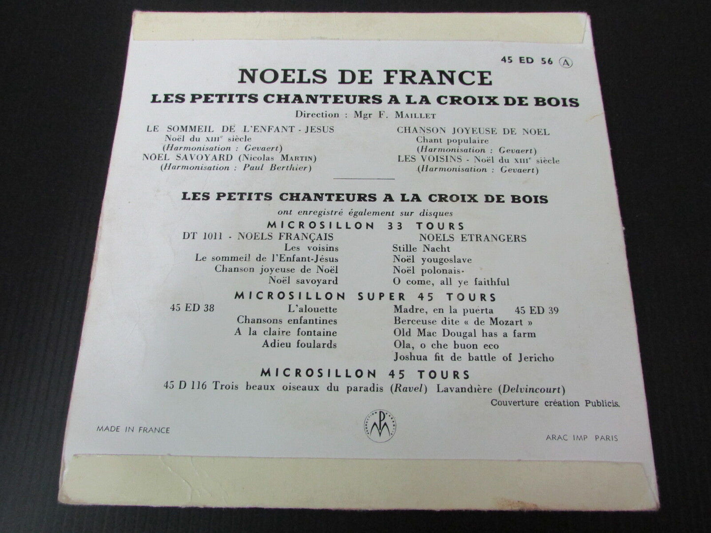 LES PETITS CHANTEURS A LA CROIX DE BOIS EP 45T 7" NOËLS FRANCAIS PATHE