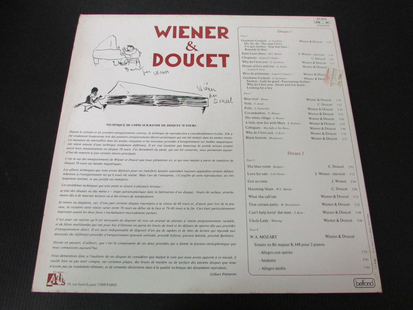 WIENER & DOUCET à l'époque du "BOEUF SUR LE TOIT" 2 x LP 33T 12" ADES 21013