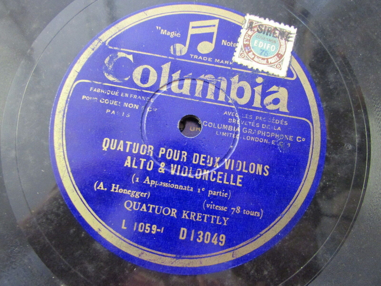 QUATUOR KRETTLY HONEGGER LOT DE 3 x 78T COLUMBIA