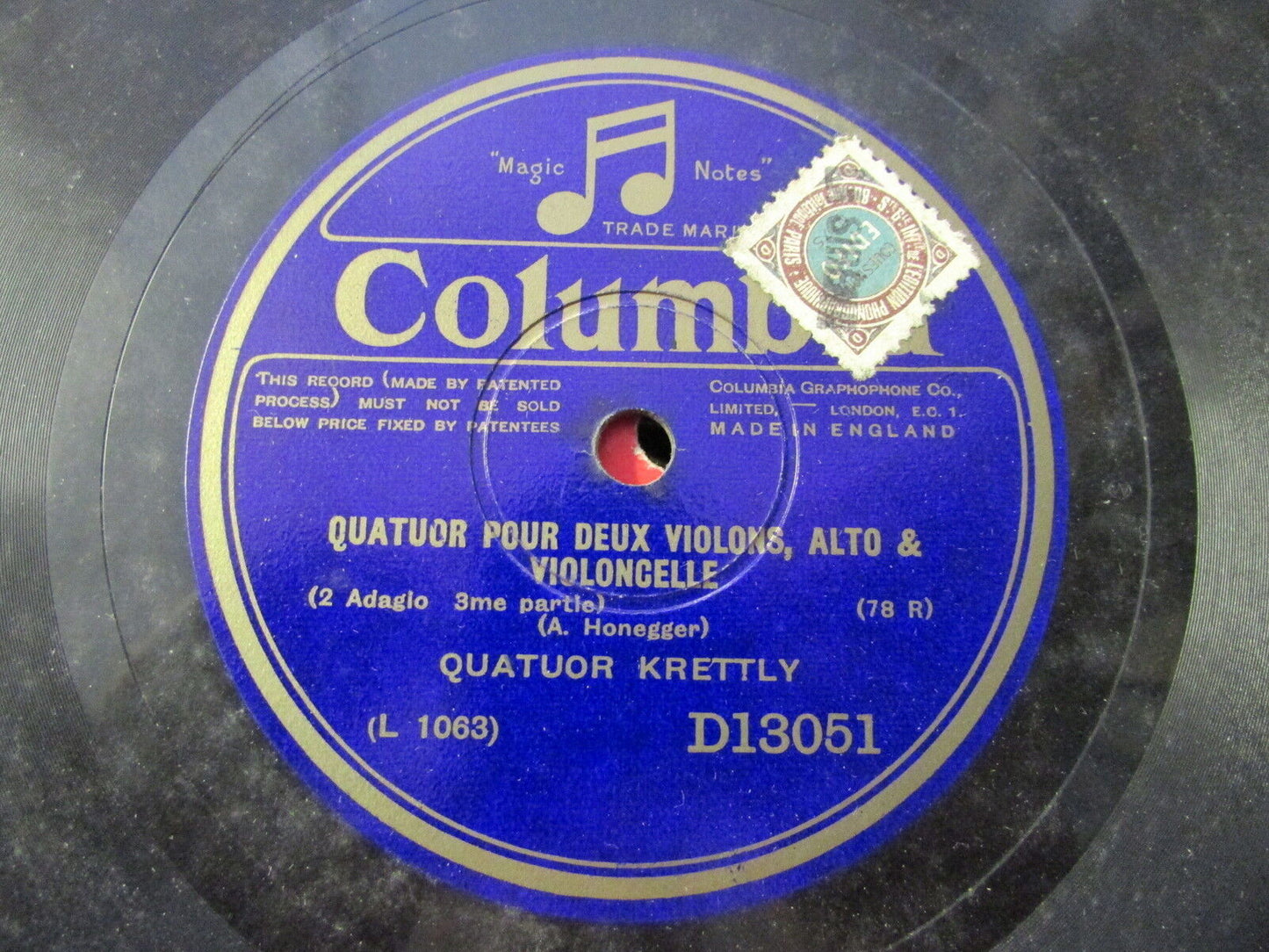 QUATUOR KRETTLY HONEGGER LOT DE 3 x 78T COLUMBIA