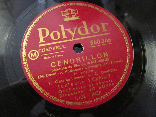 LUCIENNE VERNAY   CENDRILLON   Orchestre JO BOYER   78T   POLYDOR 560266