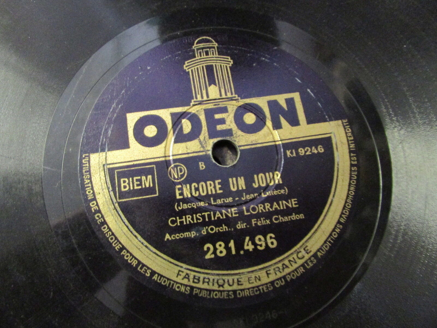 CHRISTIANE LORRAINE REVIENS-MOI / ENCORE UN JOUR 78T ODEON 281496 RARE