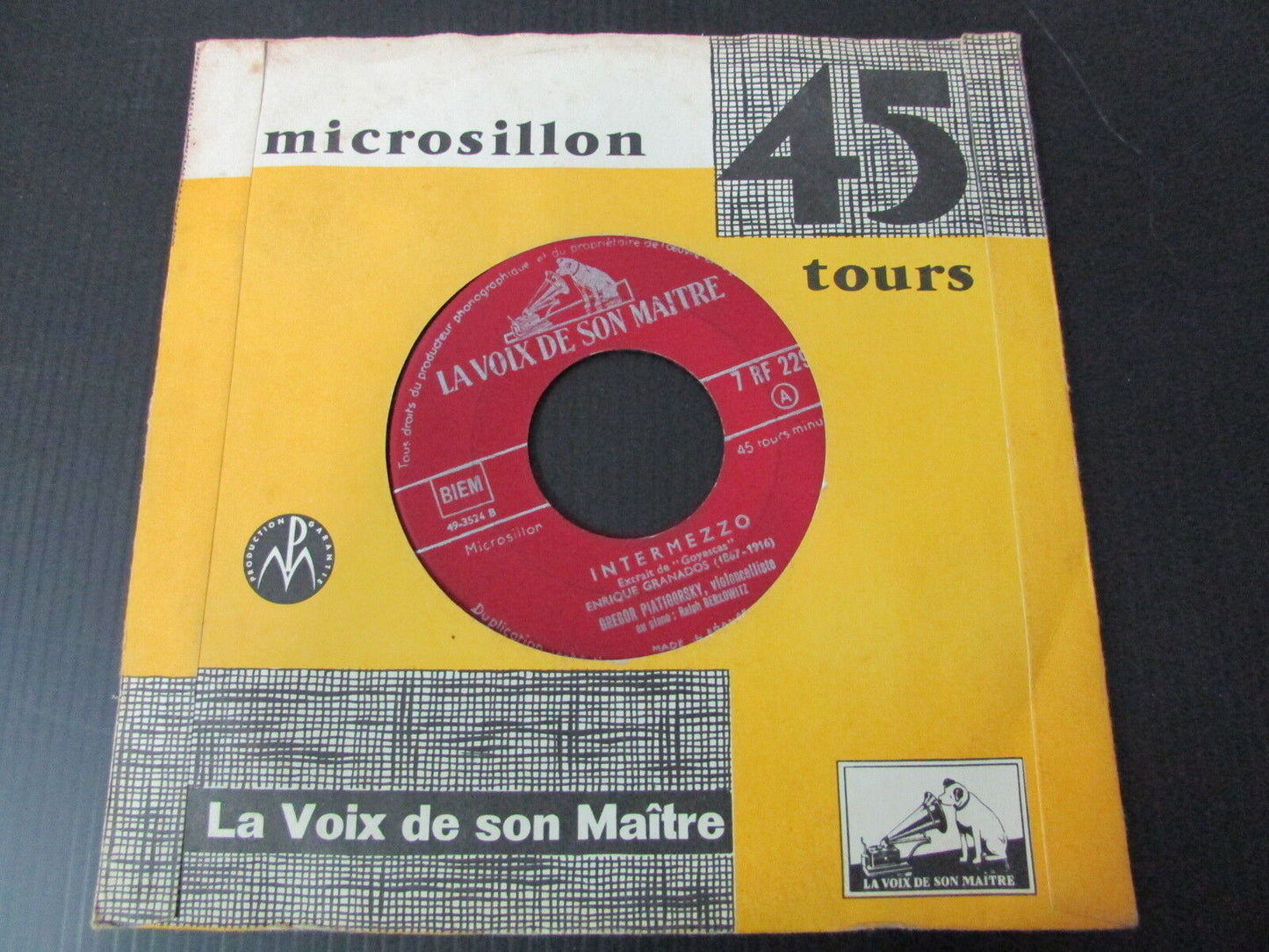 GREGOR PIATIGORSKY / RALPH BERKOWITZ SP 45T 7" LA VOIX DE SON MAITRE FRANCE
