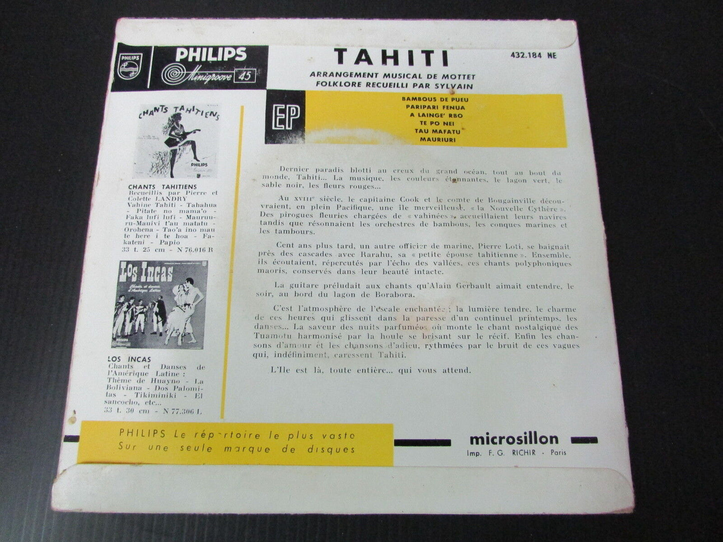 TAHITI EP 45T 7" PHILIPS MINIGROOVE 432184
