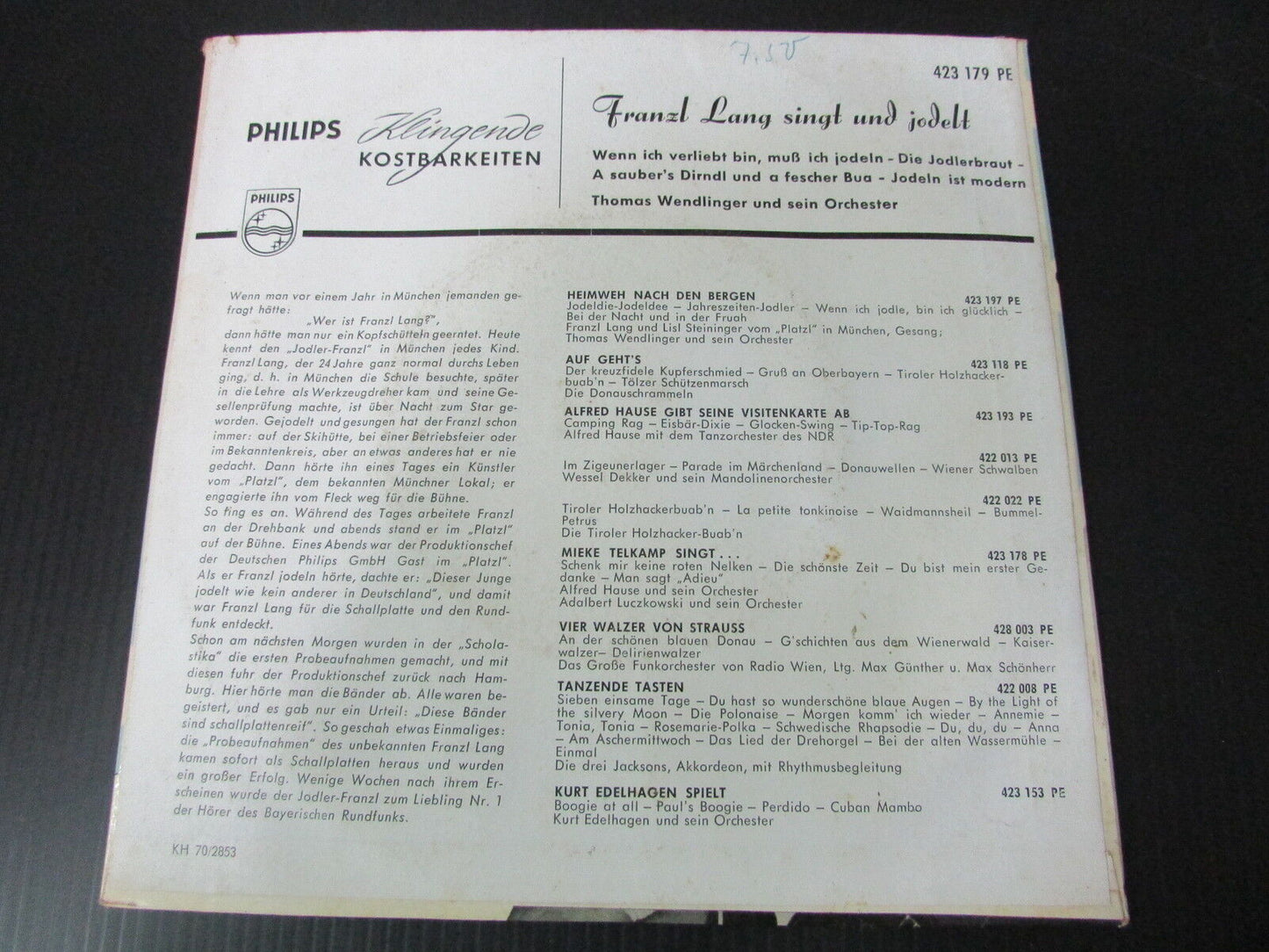FRANZL LANG   EP 45T 7"   SINGT UND JODELT   PHILIPS MINIGROOVE   GERMANY