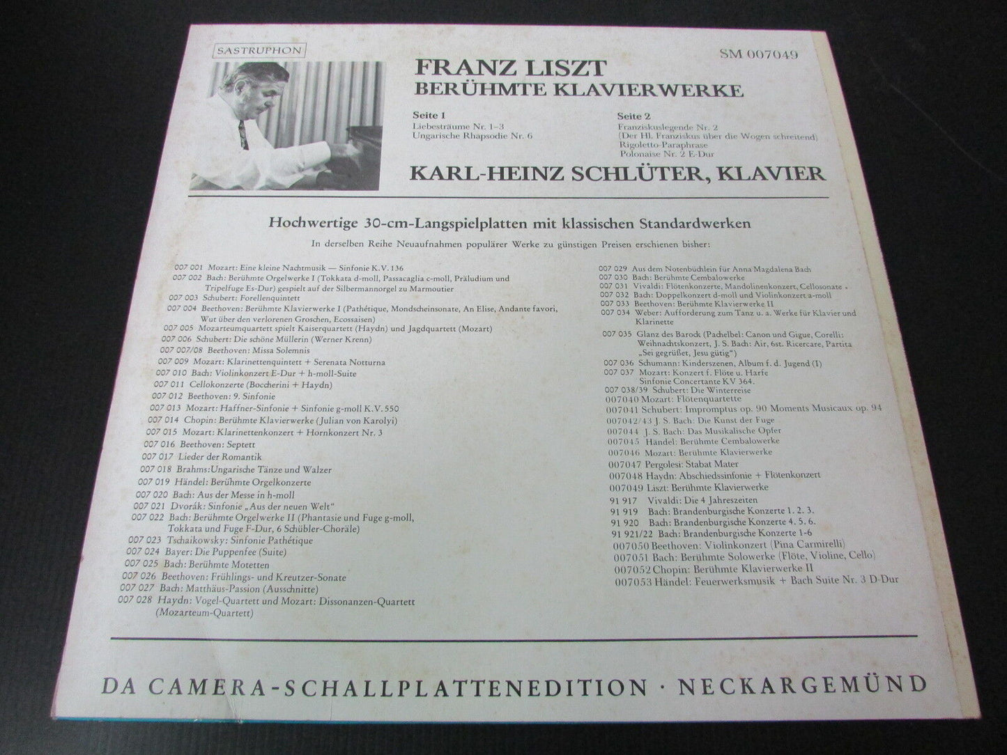 FRANZ LISZT / KARL-HEINZ SCHLUTER SASTRUPHON SM 007049 LP 33T 12"