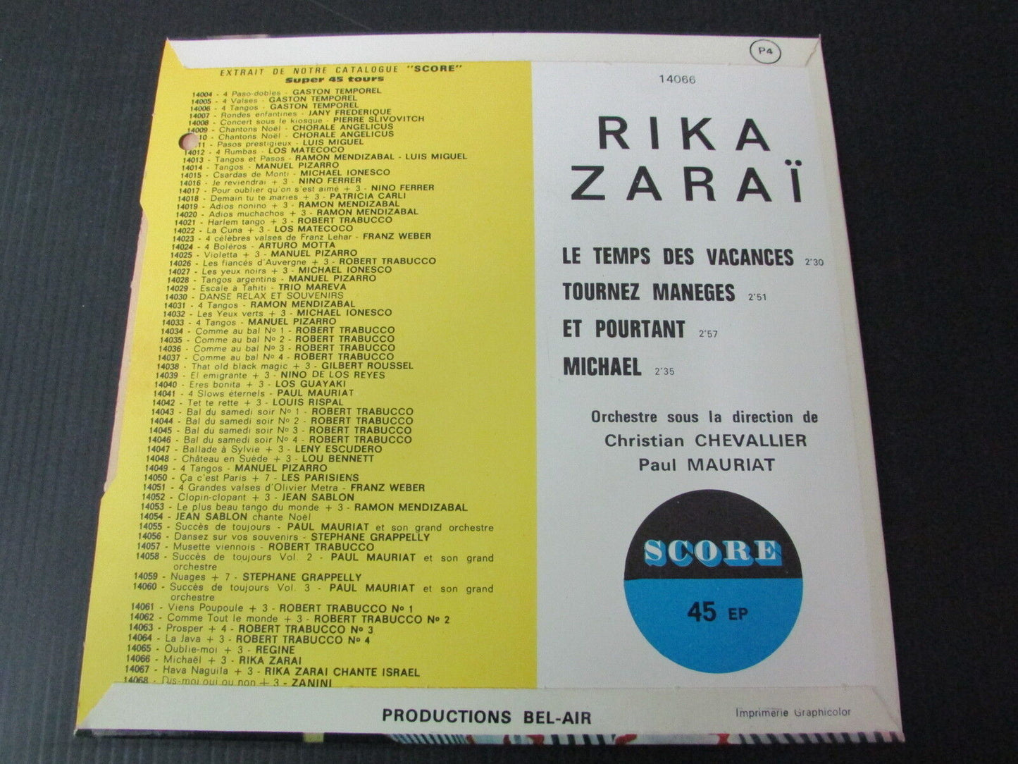 RIKA ZARAI LE TEMPS DES VACANCES SCORE 14066 EP 45T 7"
