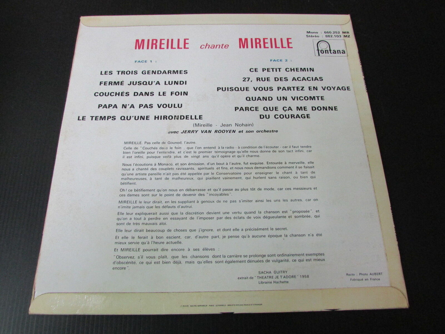 MIREILLE chante MIREILLE   FONTANA 660252 MR   LP 33T 12"