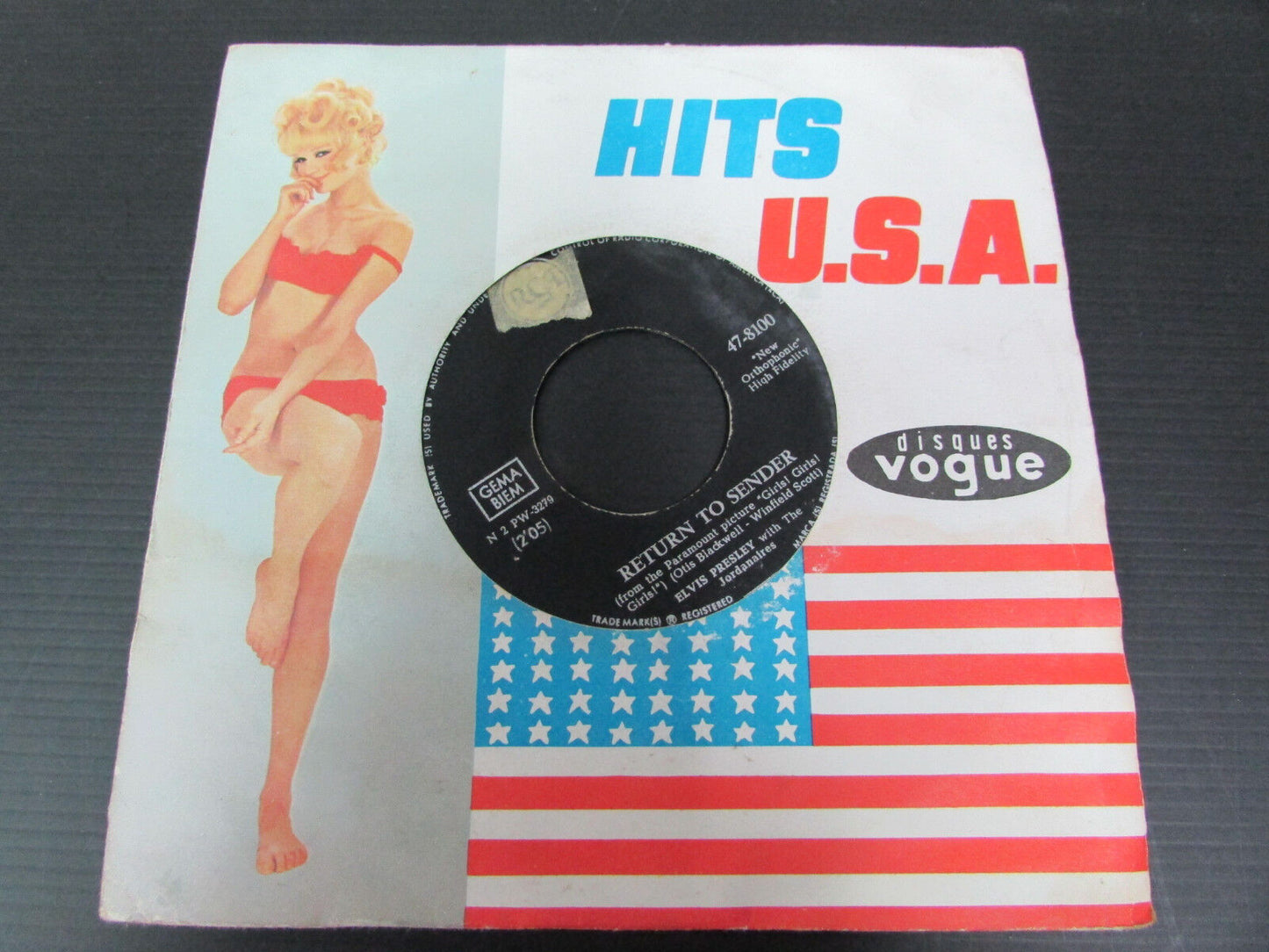 ELVIS PRESLEY with THE JORDANAIRES Return to sender 45T 7" GERMANY RCA 47-8100