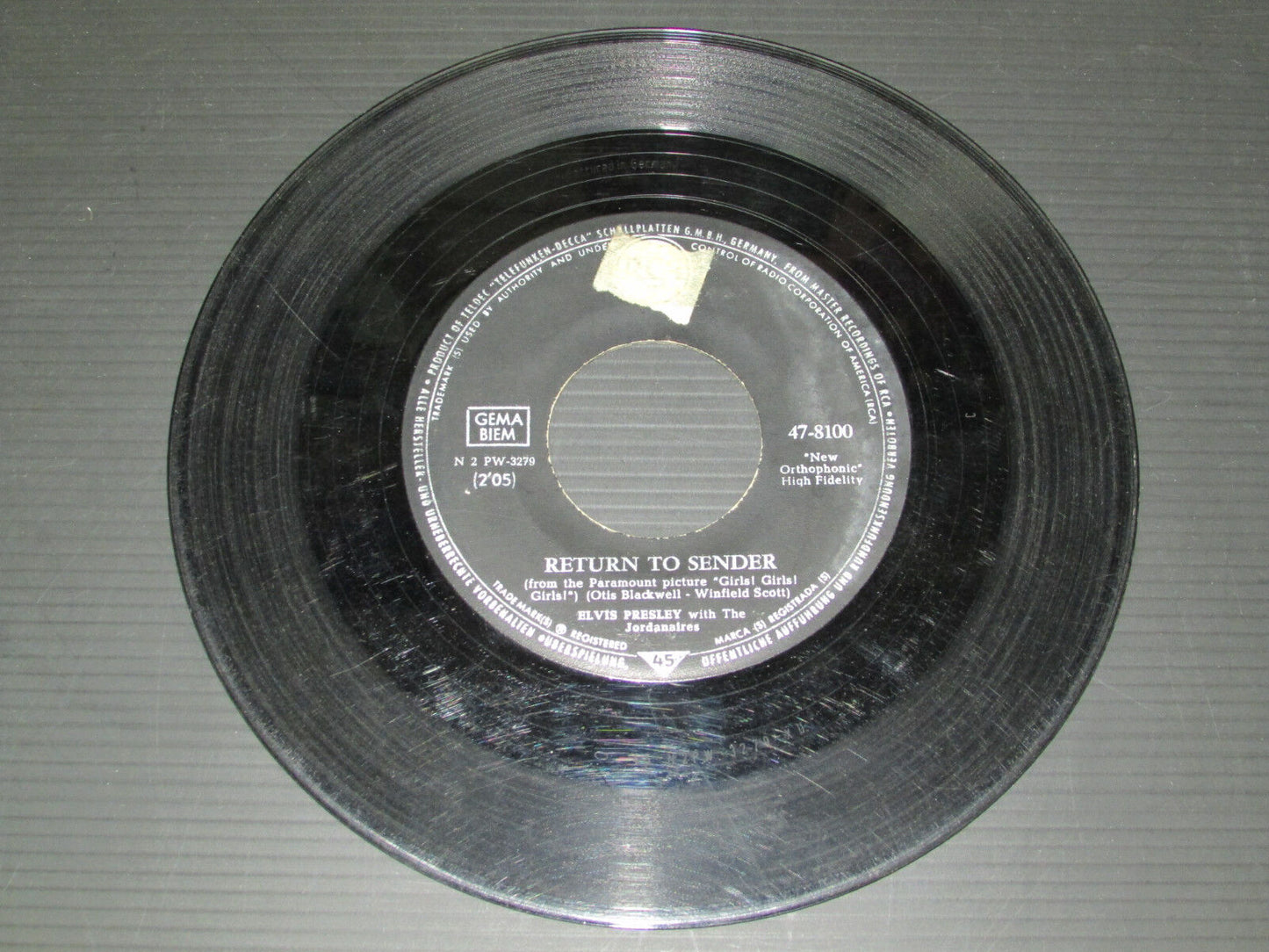 ELVIS PRESLEY with THE JORDANAIRES Return to sender 45T 7" GERMANY RCA 47-8100