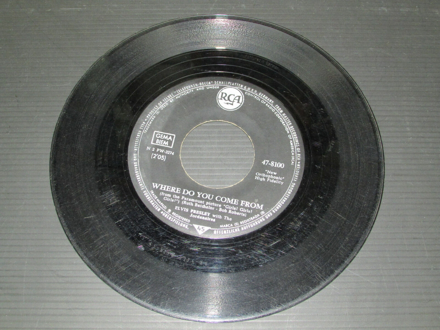 ELVIS PRESLEY with THE JORDANAIRES Return to sender 45T 7" GERMANY RCA 47-8100