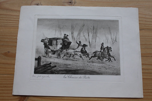 Eau Forte Originale VICTOR ADAM (1801-1866) "La Chaise de Poste"