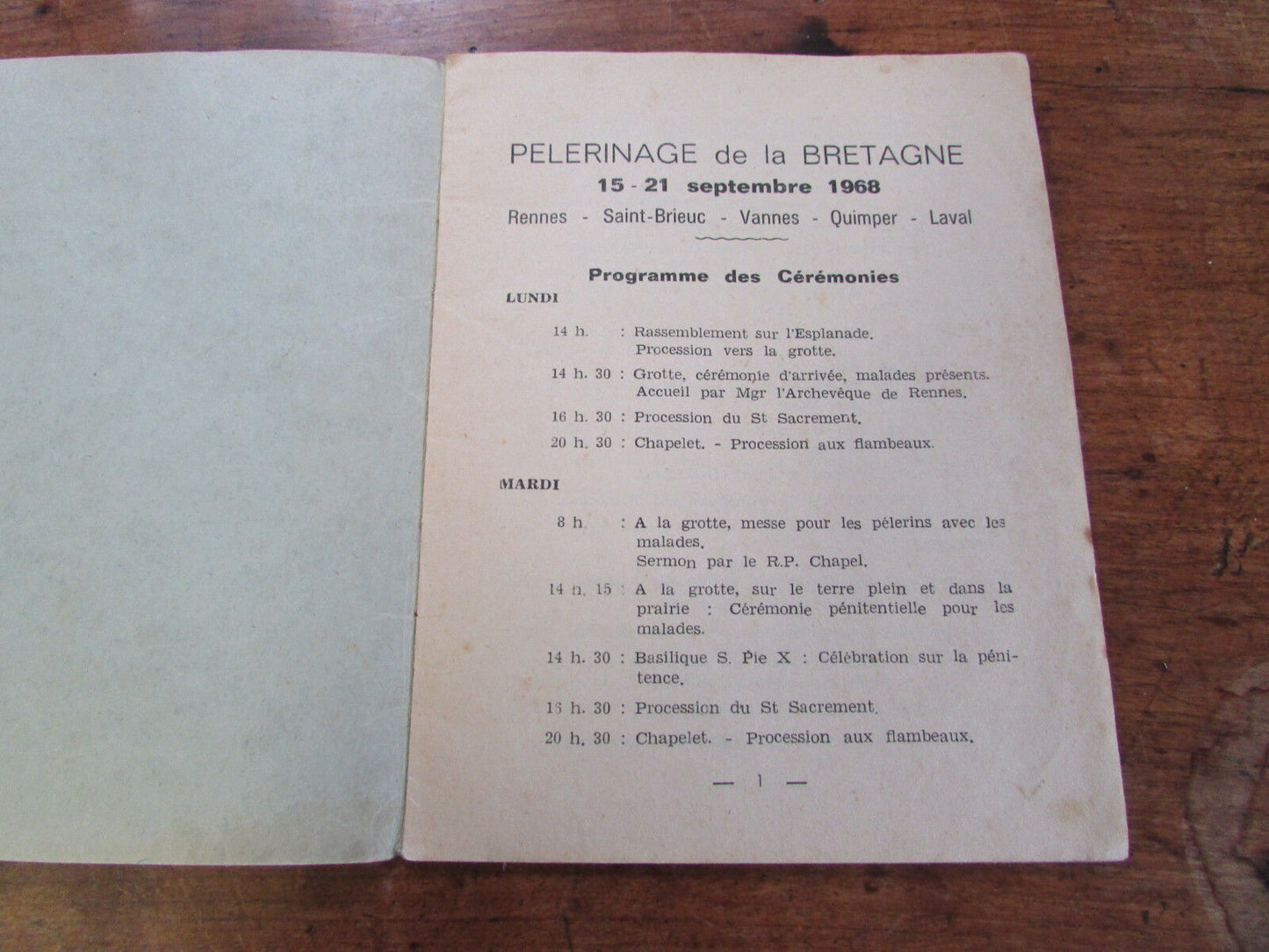 Ancien petit LIVRET 1968 Pèlerinage de la Bretagne