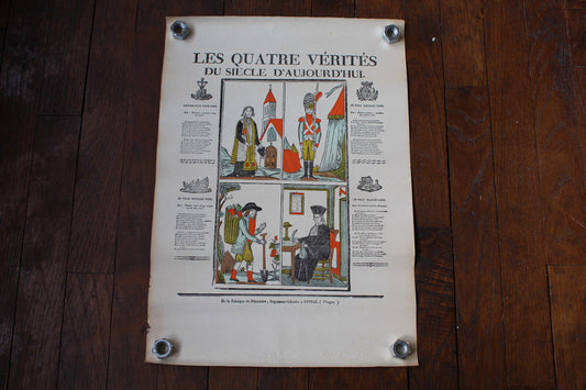 Ancienne AFFICHE "Les quatre vérités du siècle d'aujourd'hui" PELLERIN EPINAL