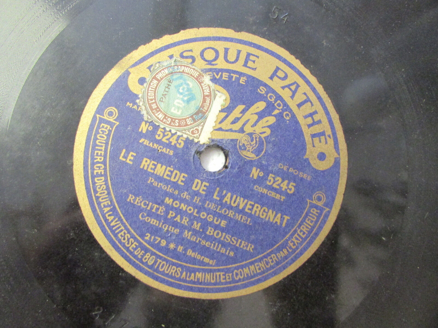 78T RPM Monologue M. BOISSIER Comedy Marseillais PATHE 5245