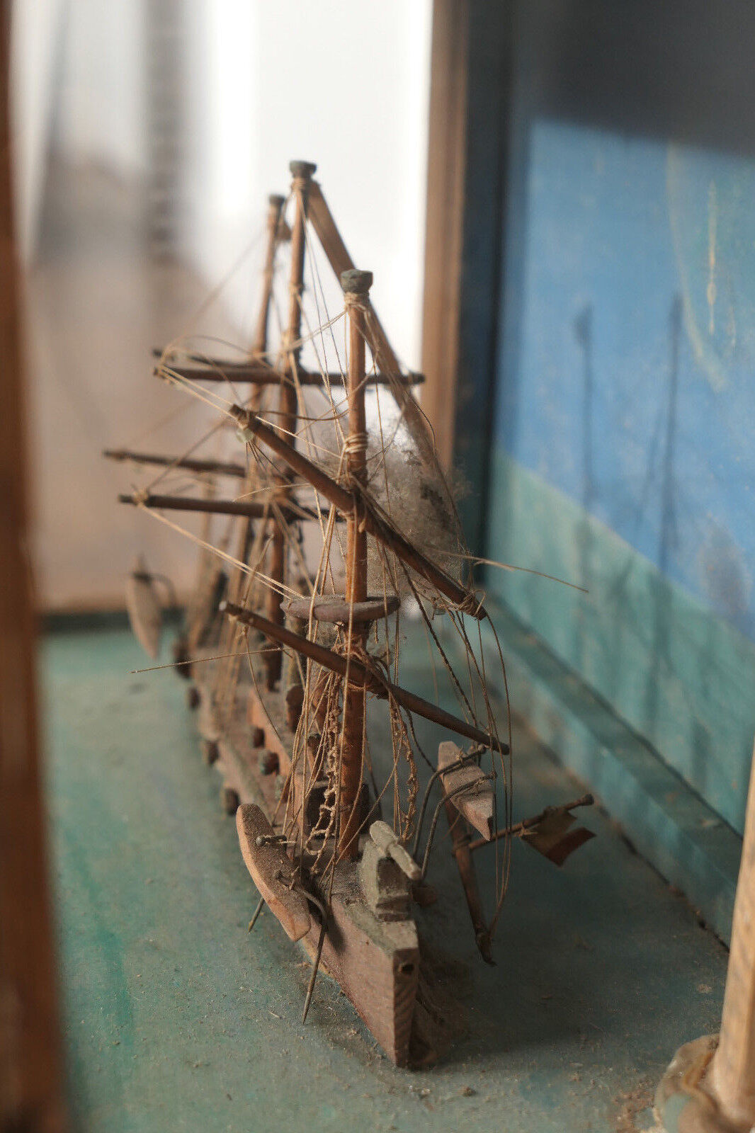 ANCIEN ANTIQUE DIORAMA EX VOTO MARINE MAQUETTE BATEAU PHARE ART POPULAIRE XIXe