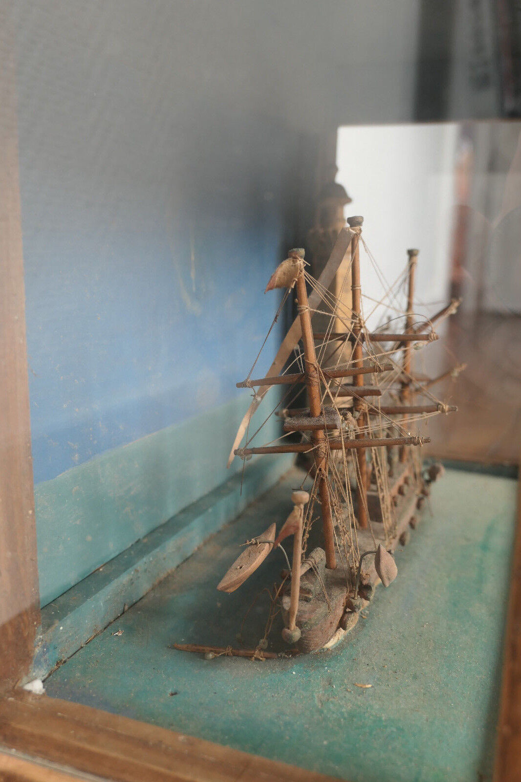 ANCIEN ANTIQUE DIORAMA EX VOTO MARINE MAQUETTE BATEAU PHARE ART POPULAIRE XIXe
